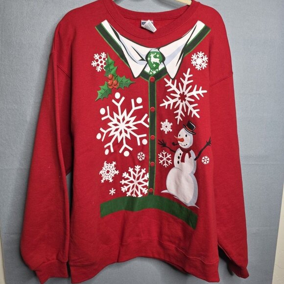 Vintage Mens Jerzees NuBlend Ugly Christmas Sweatshirt Snowman Shirt Tie Sz XL - Picture 2 of 4